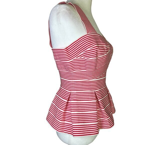 HD in Paris Anthropologie Cabana Peplum Bandage Tank Top Red White Stripe SP - Picture 4 of 9